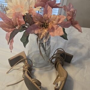 a new day Beige Lace-Up Block Heel Sandals